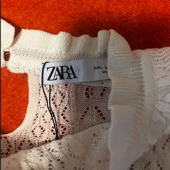 Zara ecru cream pointelle and lace knit top NWT - Picture 7 of 12